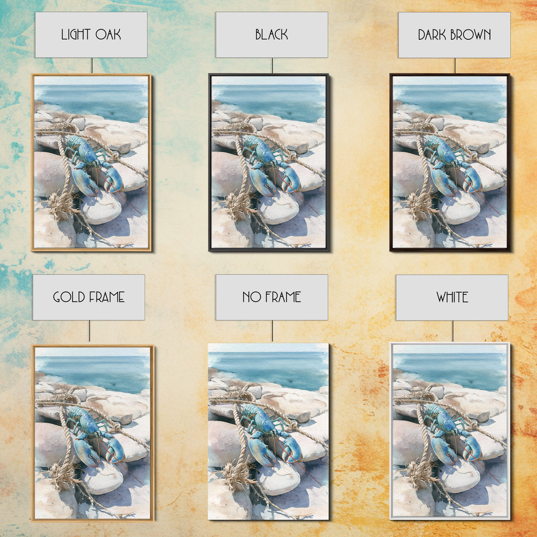 Lobster and Rope Coastal Illustration Framed Canvas Print, Nautical Art, Beach Decor, Coastal Decor, Fine Art, Harbor, NAU-2x3-28