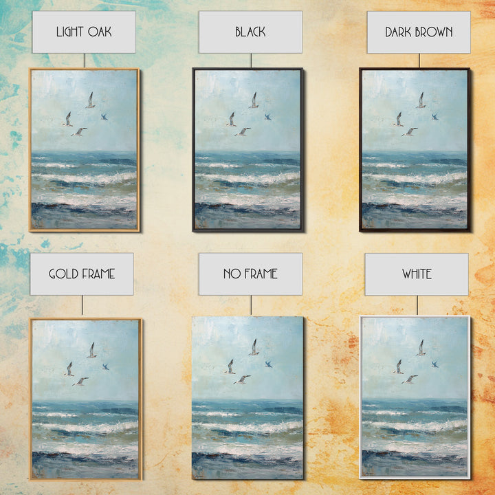Coastal Gulls Flying Framed Canvas Print, Nautical Art, Coastal Wall Art, Coastal Decor, Fine Art, Harbor, Neutral Decor, NAU-2x3-97