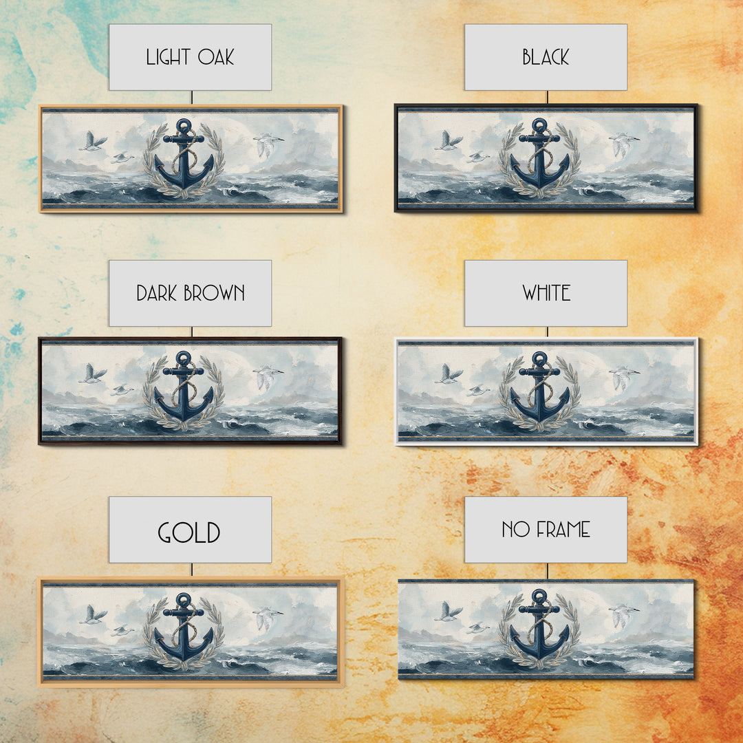 Anchor and Laurel Nautical Crest Without Text Canvas Print, Nautical Art, Beach Print, Coastal Decor, Fine Art, Harbor, NAU-3x1-45