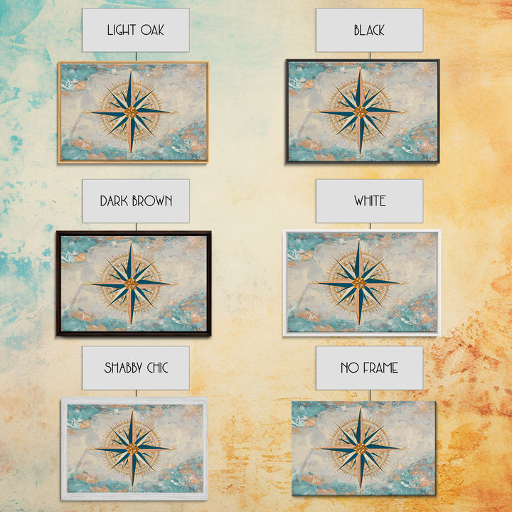 Nautical Star Compass Rose Framed Canvas Print, Nautical Art, Beach Print, Coastal Decor, Fine Art, Harbor, Luxury Decor, NAU-3x2-90