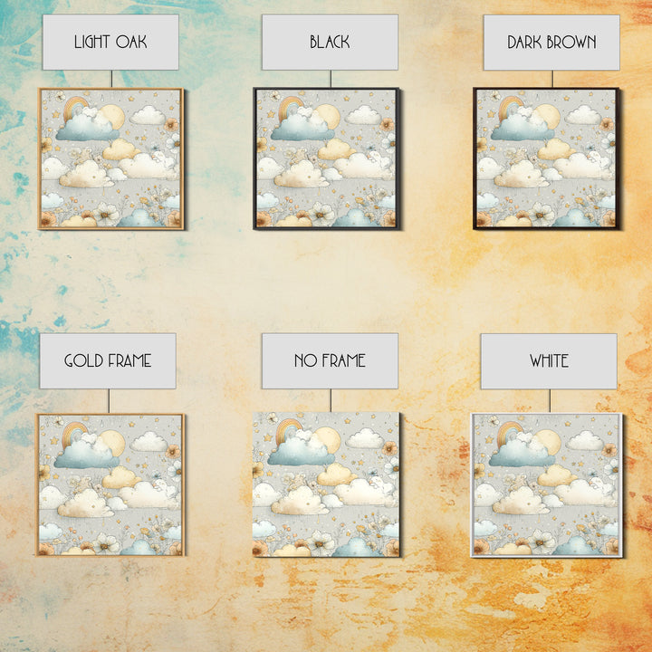 Cloud Rainbow and Raindrop Composition Canvas Print, Nursery Decor, Canvas, Fine Art, Nursery, Playroom Decor, Floral Wall Art, NDE-1x1-20