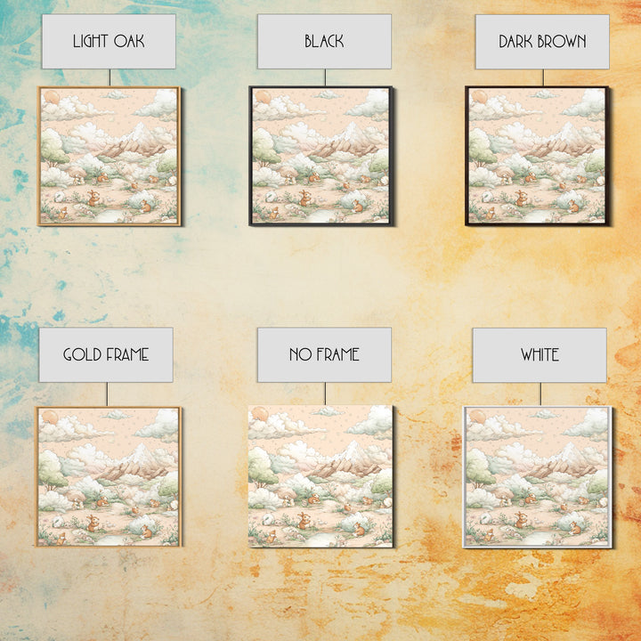 Calm Mountain Nursery Landscape Framed Canvas Print, Nursery Decor, Kids Wall Art, Fine Art, Nursery, Room Decor, NDE-1x1-72