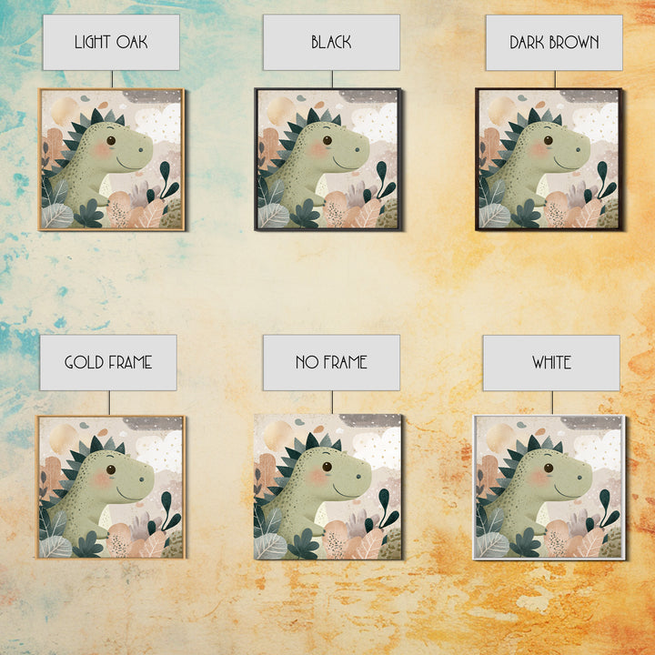 Gentle Dinosaur Family Framed Canvas Print, Nursery Decor, Boho Decor, Oil Painting, Nursery, Nursery Wall Art, Framed Wall Art, NDE-1x1-79