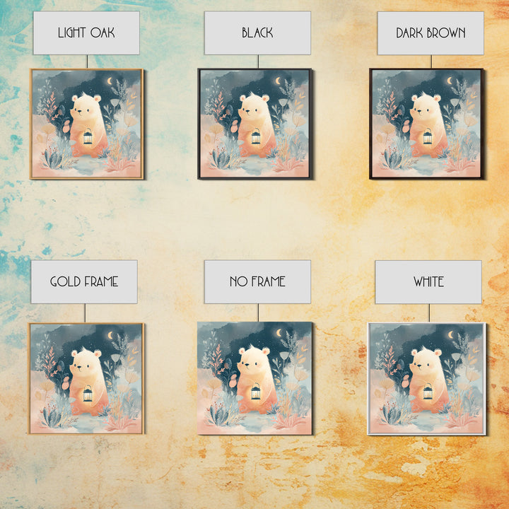 Storybook Bear with Little Lantern Canvas Print, Nursery Decor, Statement Artwork, Fine Art, Nursery, Printable Wall Art, NDE-1x1-9