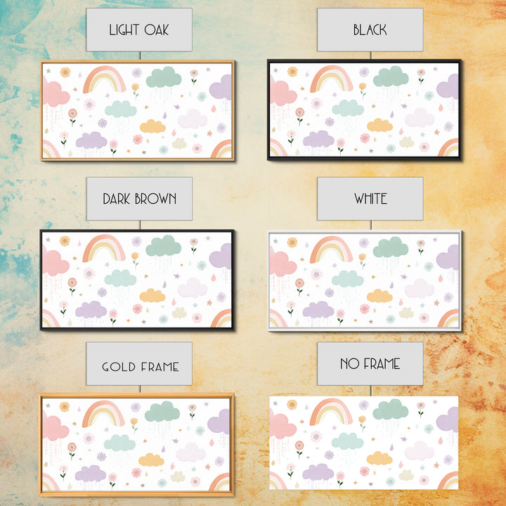 Cloud Rainbow and Raindrop Composition Framed Canvas Print, Nursery Decor, Fine Art Print, Fine Art, Nursery, NDE-2x1-16