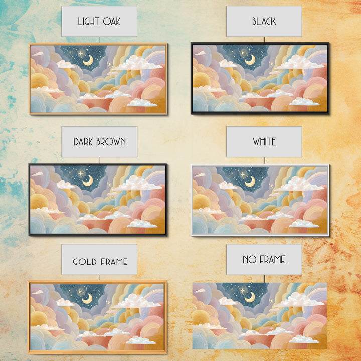 Pastel Rainbow with Soft Cloud Shapes Canvas Print, Nursery Decor, Nursery Wall Art, Fine Art, Nursery, Botanical Wall Art, NDE-2x1-21