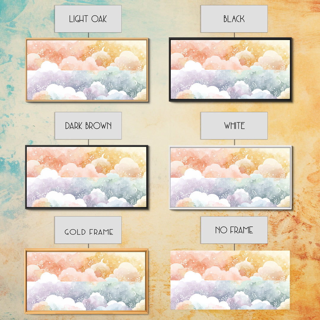 Pastel Rainbow with Soft Cloud Shapes Framed Canvas Print, Nursery Decor, Nursery Wall Decor, Nursery, Nursery Name Sign, NDE-2x1-45