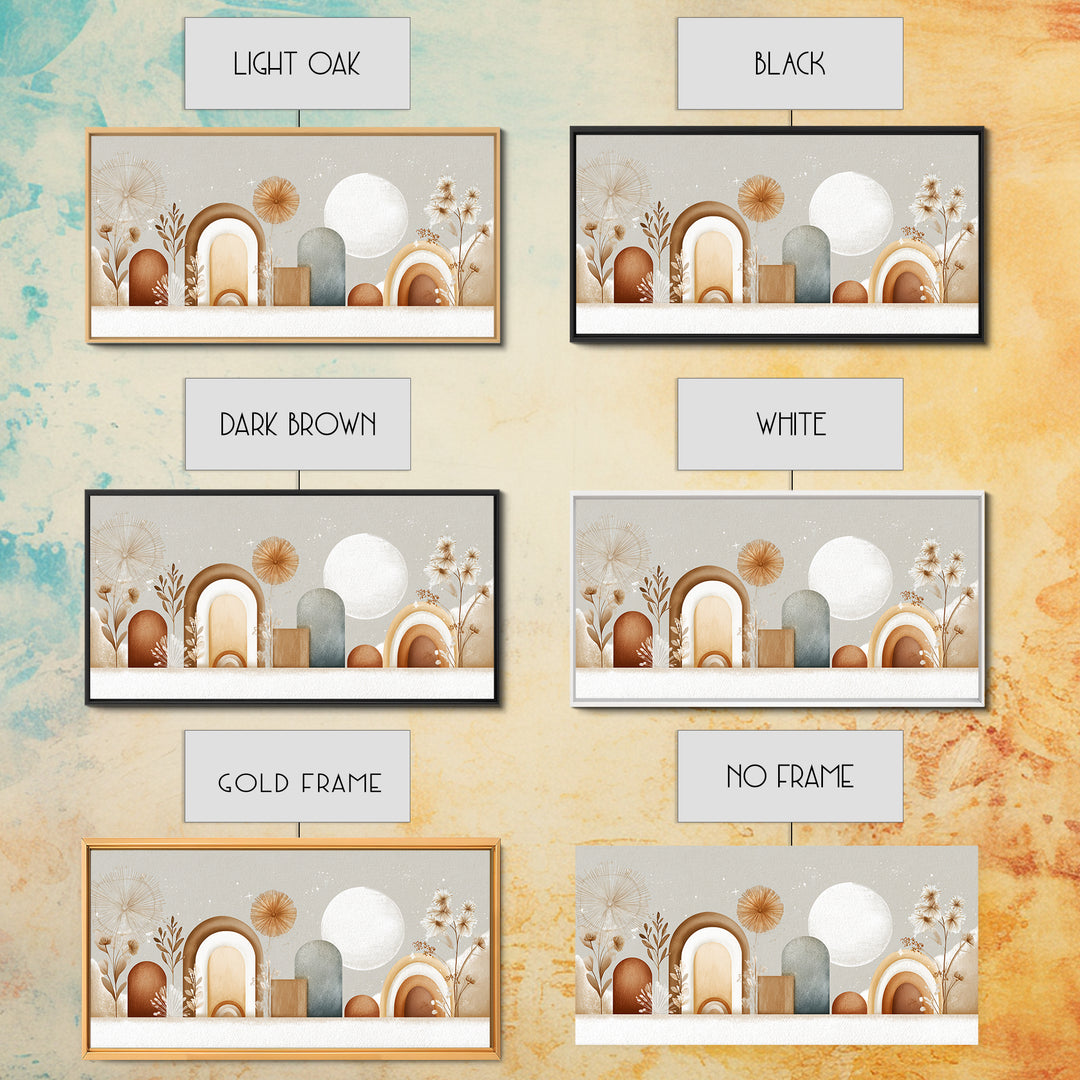 Neutral Boho Sun and Arch Shapes Framed Canvas Print, Nursery Decor, Nursery Prints, Fine Art, Nursery, Nursery Wall Decal, NDE-2x1-55