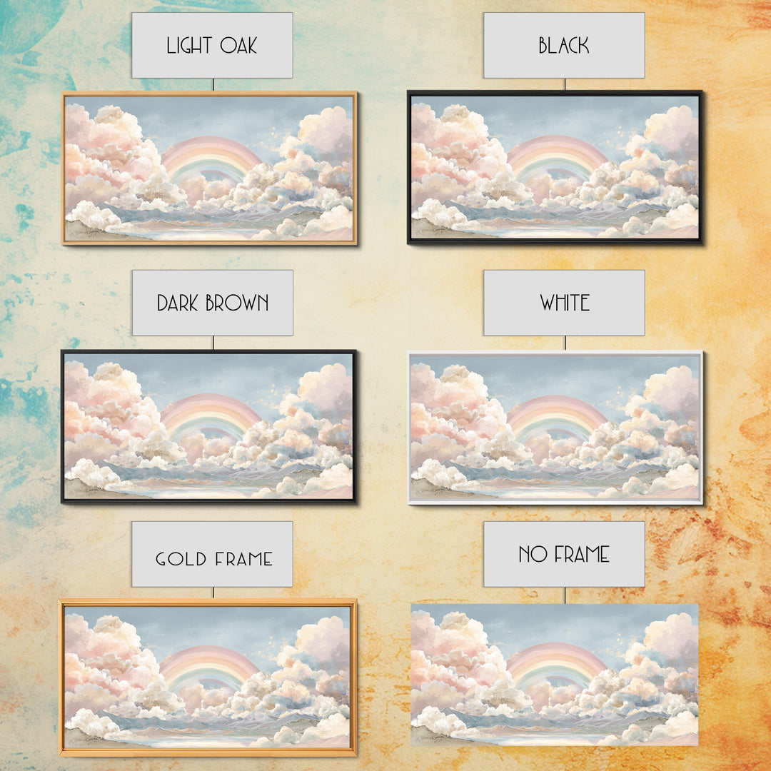 Pastel Rainbow with Soft Cloud Shapes Canvas Print, Nursery Decor, Floral Wall Art, Abstract Art, Nursery, Gallery Decor, NDE-2x1-69