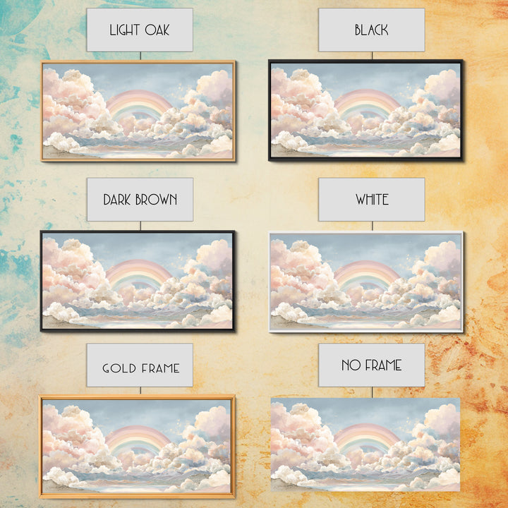 Pastel Rainbow with Soft Cloud Shapes Canvas Print, Nursery Decor, Floral Wall Art, Abstract Art, Nursery, Gallery Decor, NDE-2x1-69