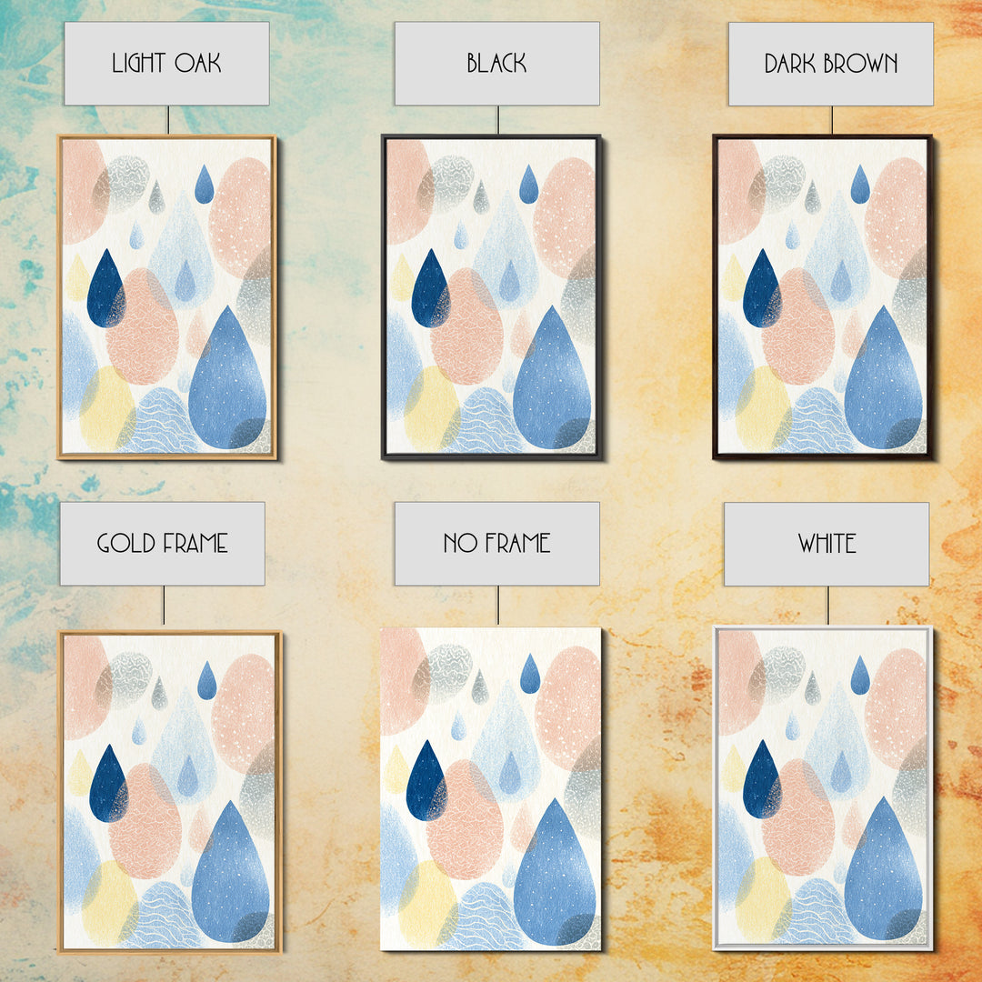Cloud Rainbow and Raindrop Composition Framed Canvas Print, Nursery Decor, Wall Light, Fine Art, Nursery, Statement Artwork, NDE-2x3-28