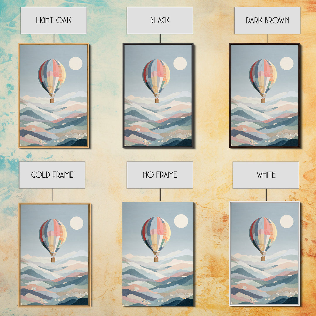 Hot Air Balloon Drifting Framed Canvas Print, Nursery Decor, Playroom Decor, Nursery, Boy Nursery Decor, Gallery Decor, NDE-2x3-68