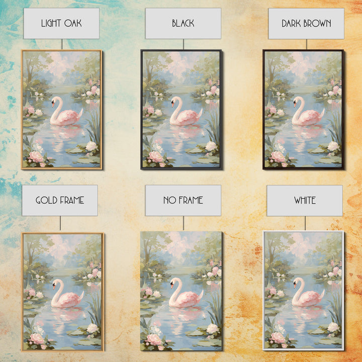 Pink Swan on Calm Pond Framed Canvas Print, Nursery Decor, Floral Wall Art, Fine Art, Nursery, Gallery Decor, Neutral Decor, NDE-2x3-69