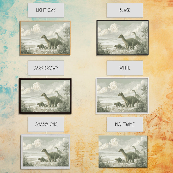 Gentle Dinosaur Family Framed Canvas Print, Nursery Decor, Room Decor, Fine Art, Nursery, Framed Wall Art, Bedroom Decor, NDE-3x2-35