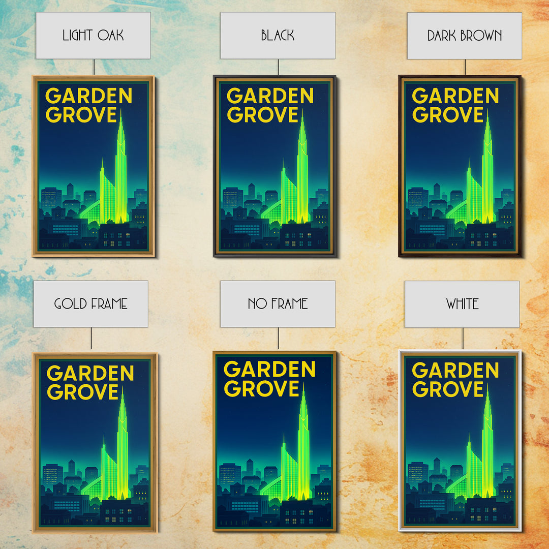 Garden Grove Travel Poster, Canvas Print, Electric Night Poster Art, Garden Grove Poster Print, Travel Wall Art, Wanderlust Decor
