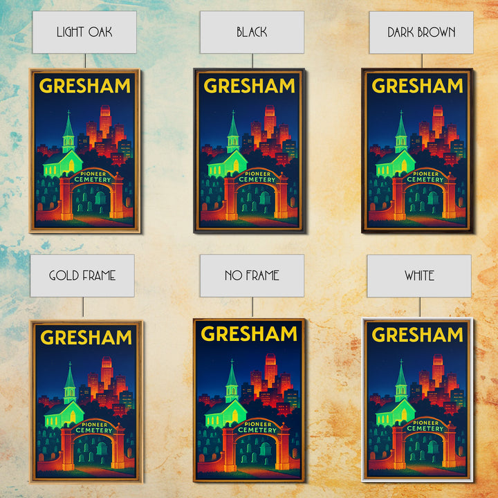 Gresham Travel Poster, Framed Canvas Print, Electric Night Poster Art, Gresham Poster Print, Vintage City Art, City Art Print, Design 2