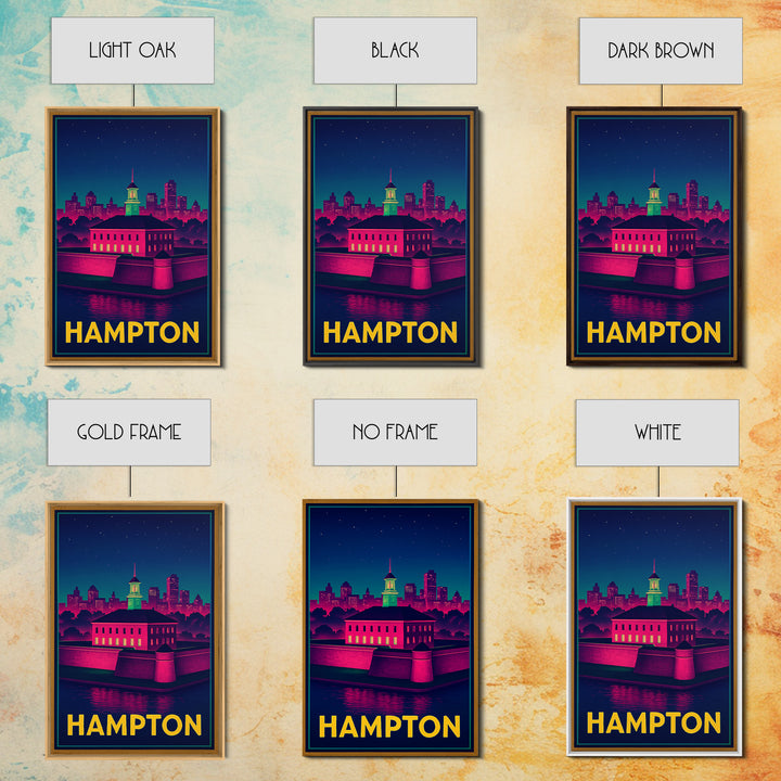 Hampton Virginia Travel Poster, Canvas Print, Retro Neon Travel Art, Hampton City Art, Travel Wall Art, Modern Wall Decor, Wall Art