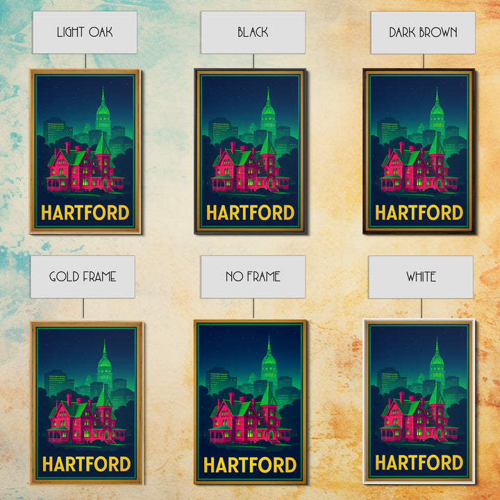 Hartford Connecticut Travel Poster, Canvas Print, Neon City Skyline Wall Art, Hartford Art Print, Wall Decor, Travel Art, Travel Print