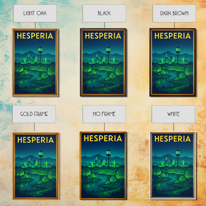 Hesperia Travel Poster, Framed Canvas Print, Electric Night Poster Art, Hesperia Travel Art, Vintage Travel Art, Living Room Wall Art
