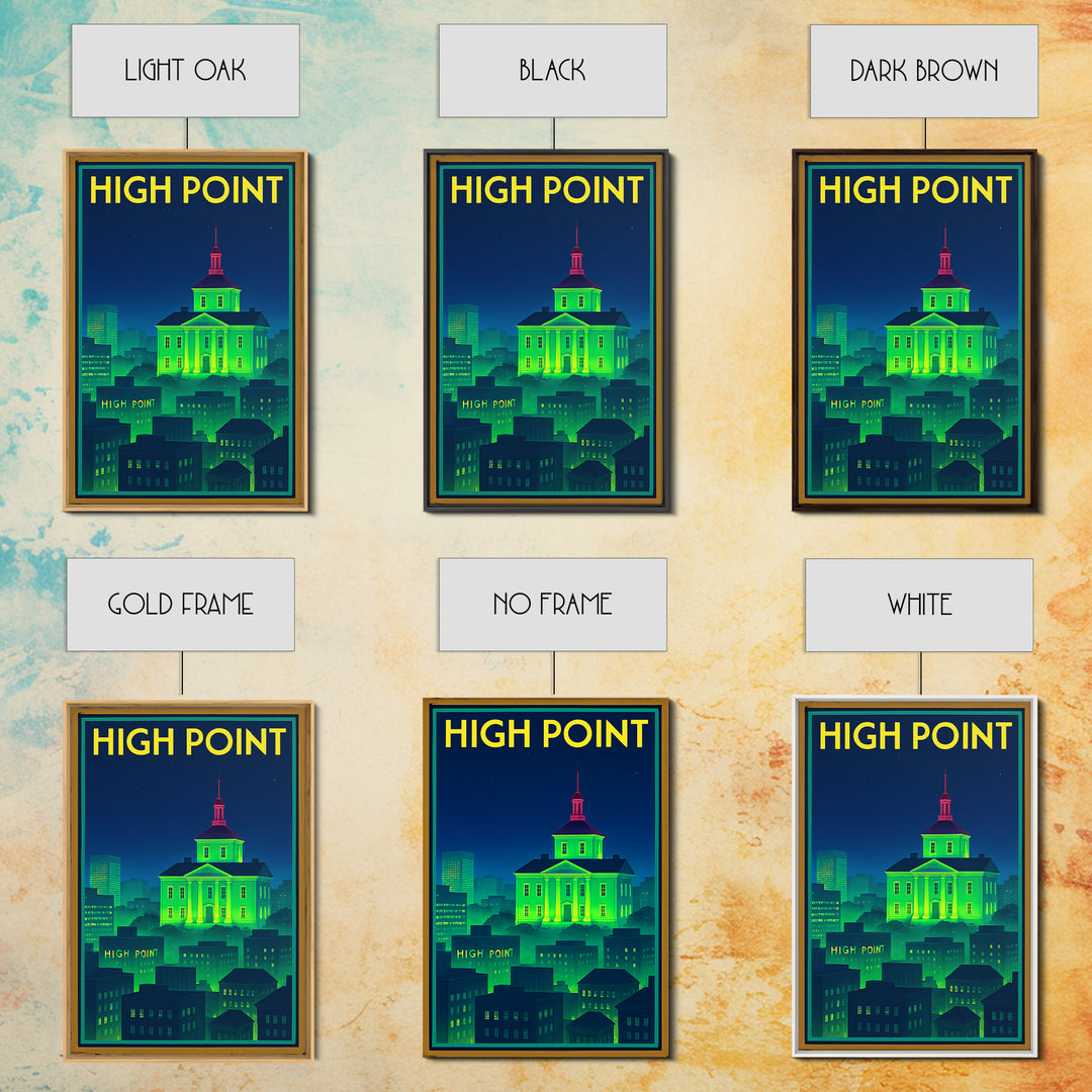 High Point Travel Poster, Framed Canvas Print, Cyberpunk Style City Art, High Point City Art, Vintage City Poster, Vintage Travel Art