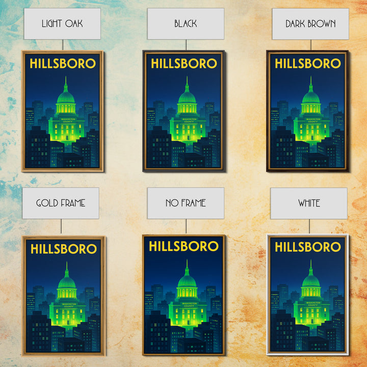 Hillsboro Travel Poster, Framed Canvas Print, Cyberpunk Style City Art, Hillsboro Travel Art, Vintage Travel Art, Fine Art Print