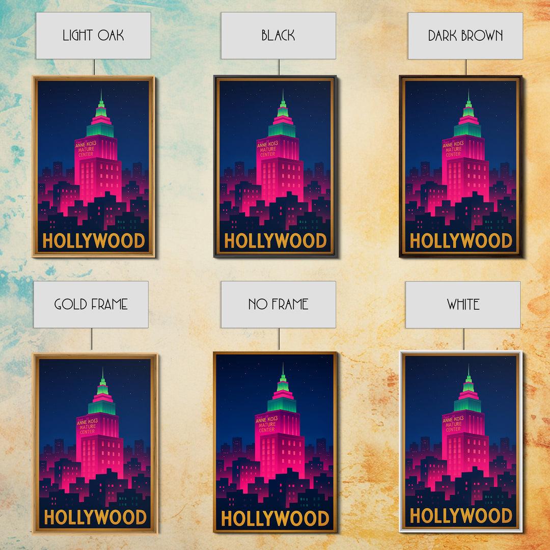 Hollywood Florida Travel Poster, Framed Canvas Print, Cyberpunk Style City Art, Hollywood Wall Art, Eclectic Wall Decor, Fine Art Print