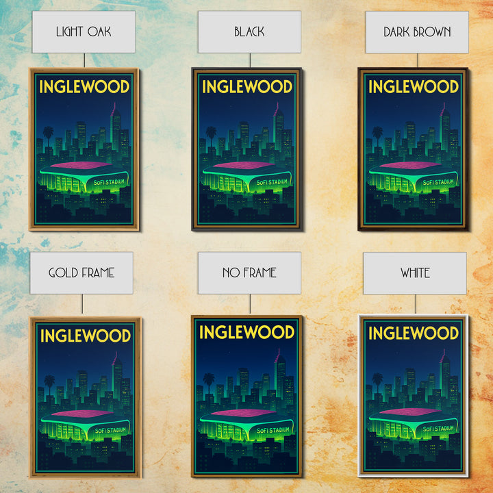 Inglewood Travel Poster, Framed Canvas Print, Cyberpunk Style City Art, Inglewood Travel Art, Vintage City Poster, Vintage Travel Art