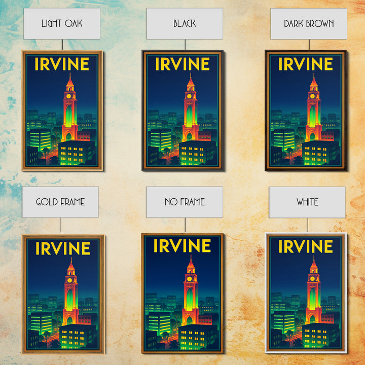 Irvine Travel Poster, Canvas Print, Retro Neon Travel Art, Irvine Art Print, Mid Century Wall Art, Vintage City Poster, Living Room Wall Art
