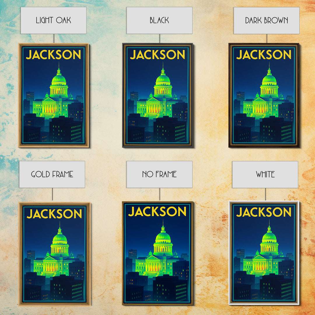 Jackson Travel Poster, Canvas Print, Retro Neon Travel Art, Jackson Wall Art, City Travel Prints, Vintage Travel Print, City Illustration