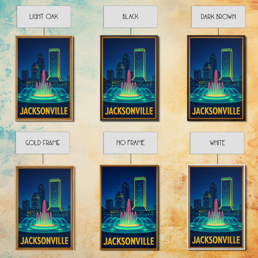 Jacksonville Florida Travel Poster, Canvas Print, Neon Skyline Art Wall Art, Jacksonville Poster Print, Vintage Travel Art, City Art Print