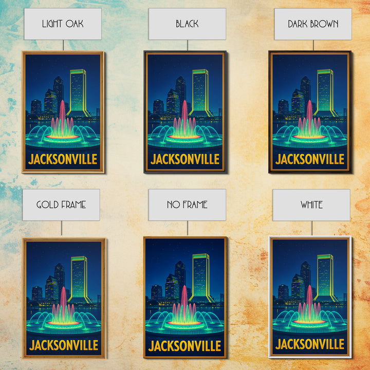 Jacksonville Florida Travel Poster, Canvas Print, Neon Skyline Art Wall Art, Jacksonville Poster Print, Vintage Travel Art, City Art Print