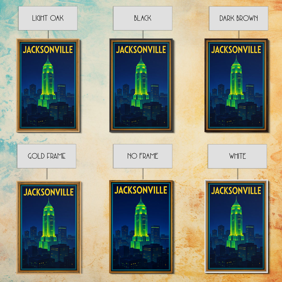 Jacksonville Travel Poster, Canvas Print, Electric Night Poster Art, Jacksonville Travel Art, Fine Art Print, Travel Poster Set