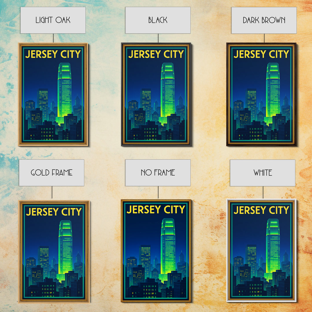 Jersey City Travel Poster, Canvas Print, Electric Night Poster Art, Jersey City Travel Art, Gift For Travelers, Travel Wall Art