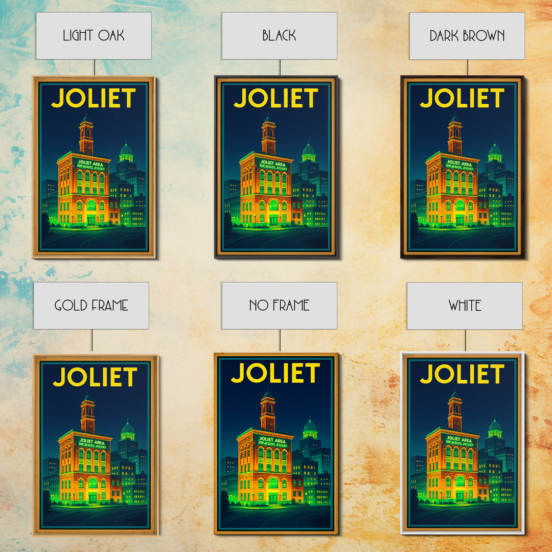 Joliet Travel Poster, Canvas Print, Electric Night Poster Art, Joliet Poster Print, Travel Wall Art, Vintage City Poster, Retro Travel Print
