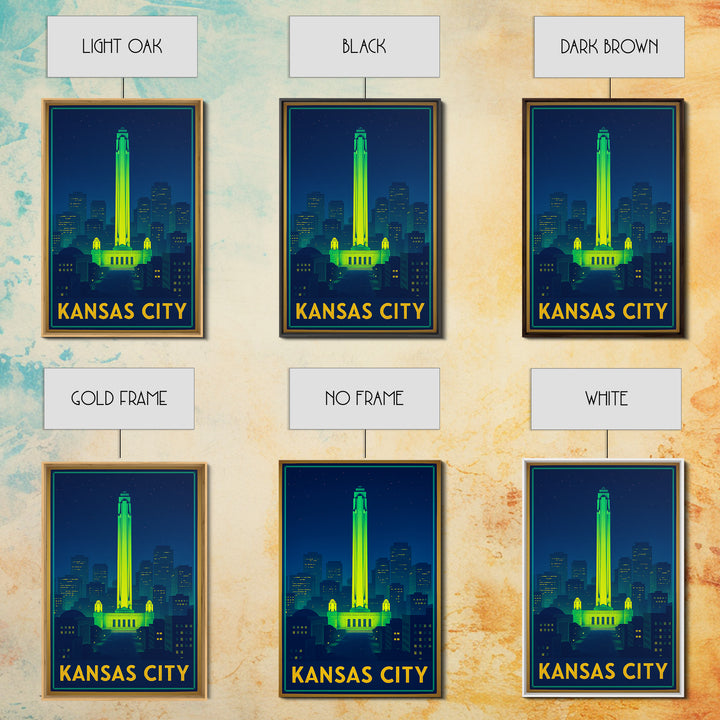Kansas City Missouri Travel Poster, Canvas Print, Neon Cityscape Wall Art, Kansas City Travel Art, Vintage Travel Art, Vintage City Poster