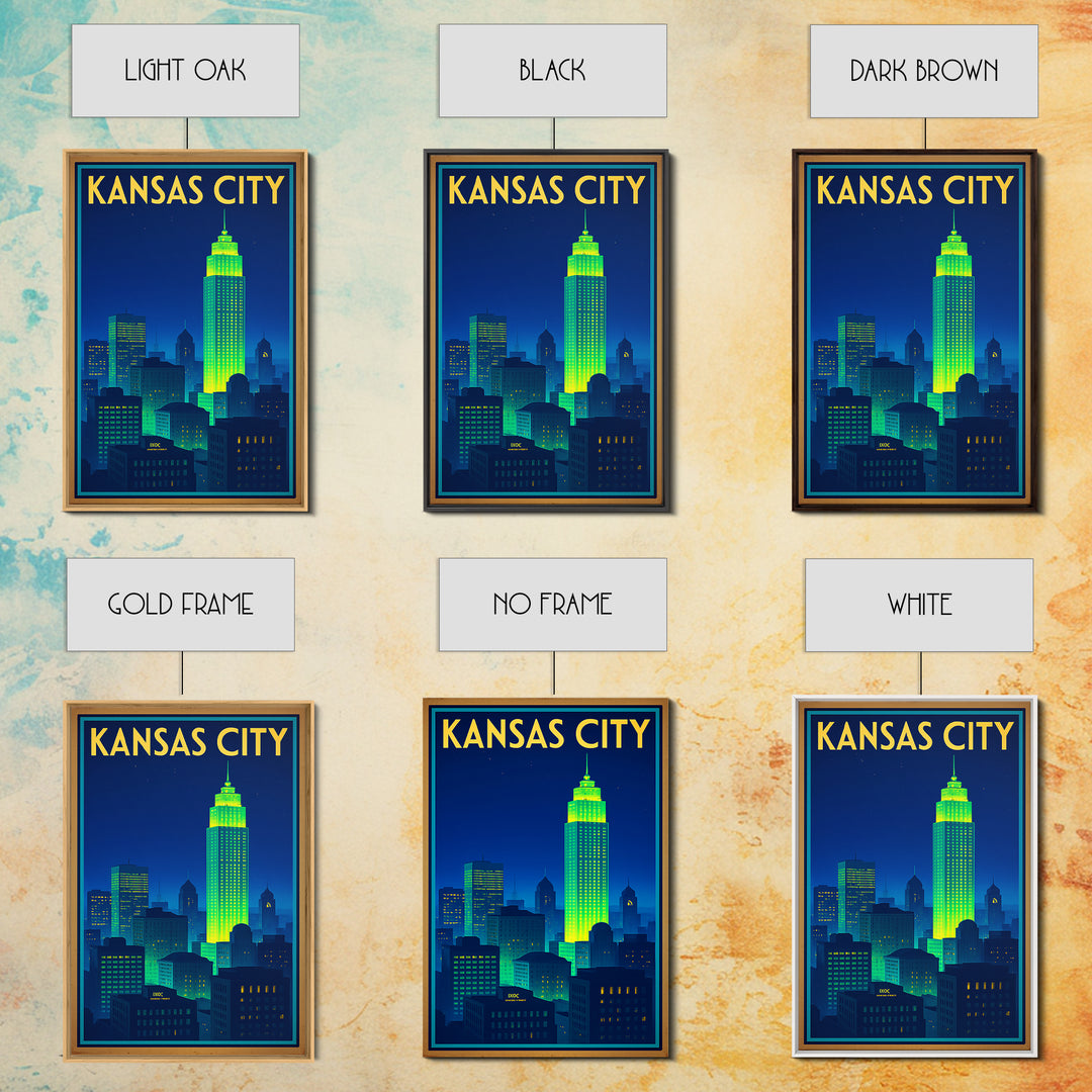 Kansas City Travel Poster, Canvas Print, Cyberpunk Style City Art, Kansas City Poster Print, City Travel Prints, Wanderlust Decor