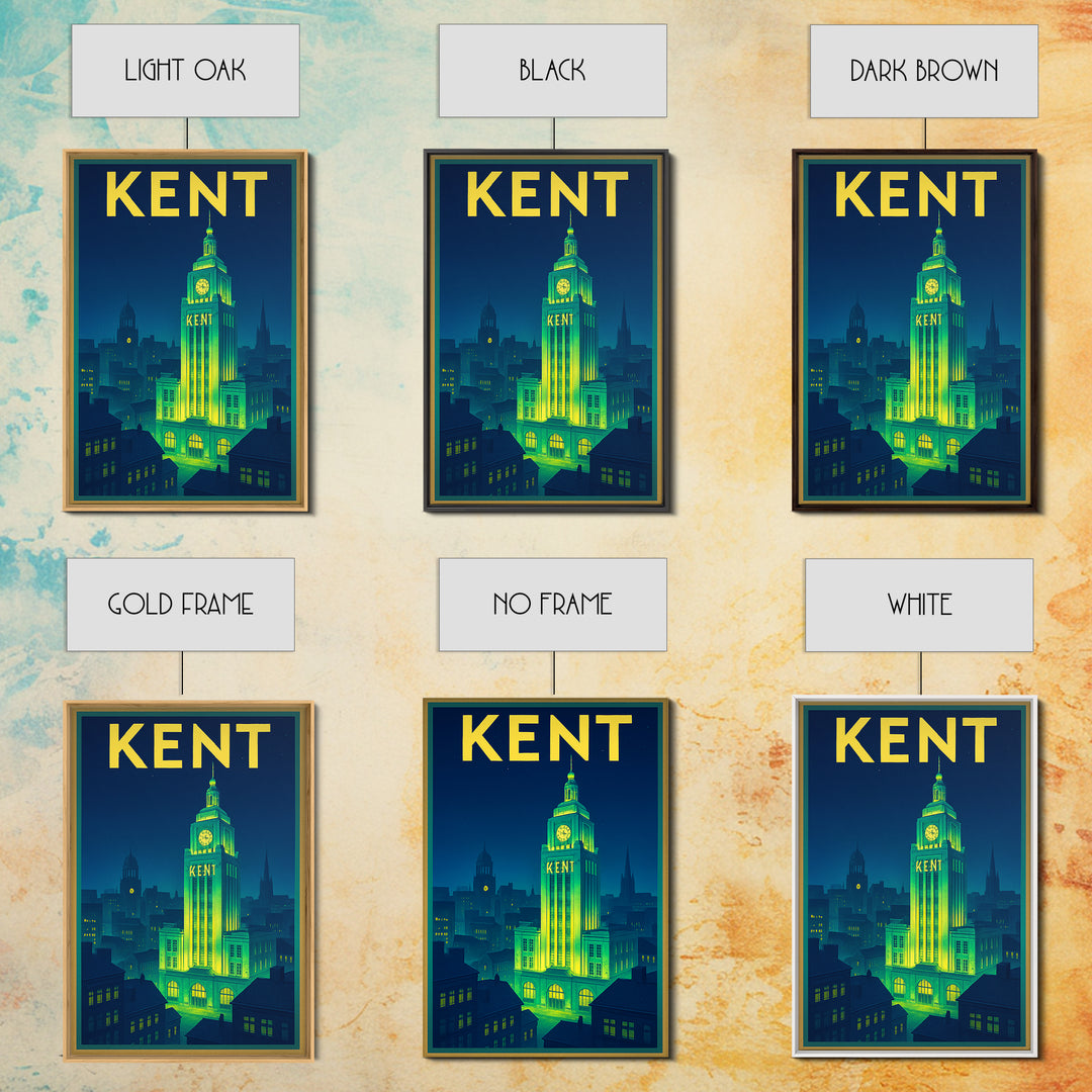 Kent Travel Poster, Canvas Print, Neon City Skyline Wall Art, Kent Poster Print, Retro Travel Print, Mid Century Wall Art, Home Office Decor