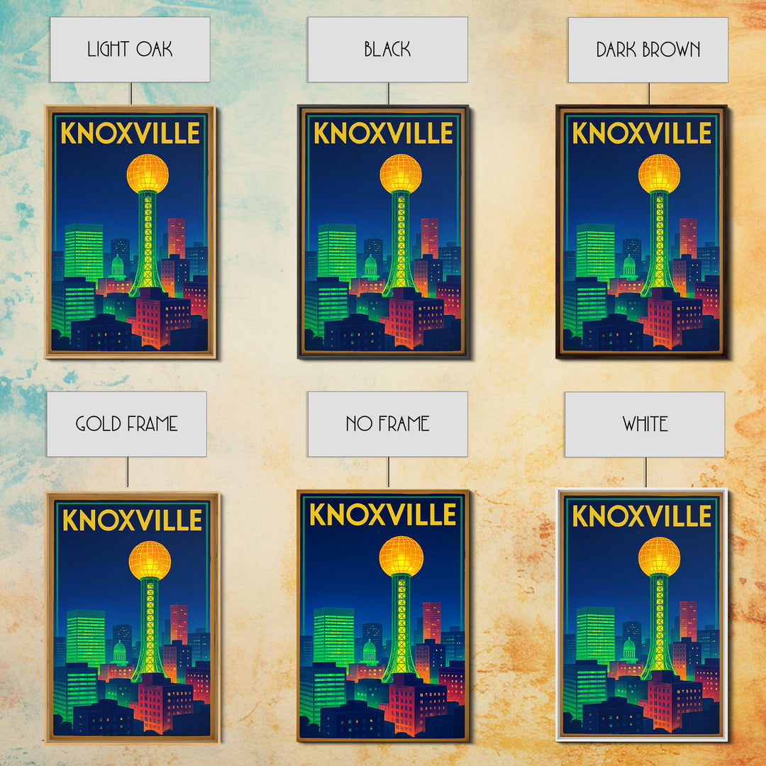 Knoxville Travel Poster, Framed Canvas Print, Retro Neon Travel Art, Knoxville Art Print, Retro Travel Print, Travel Wall Art, Design 2