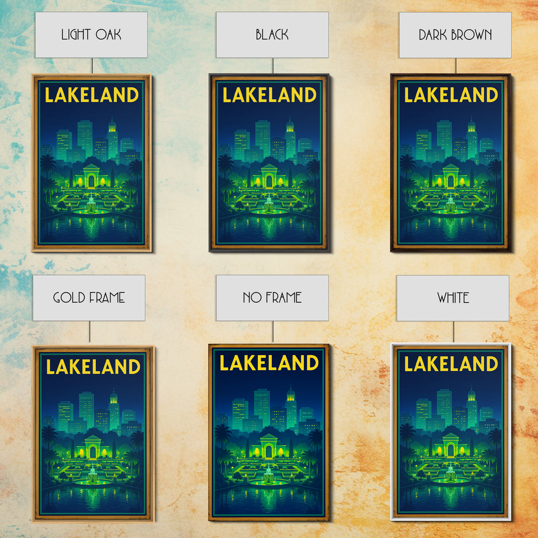 Lakeland Travel Poster, Framed Canvas Print, Electric Night Poster Art, Lakeland Travel Art, City Illustration, Living Room Wall Art