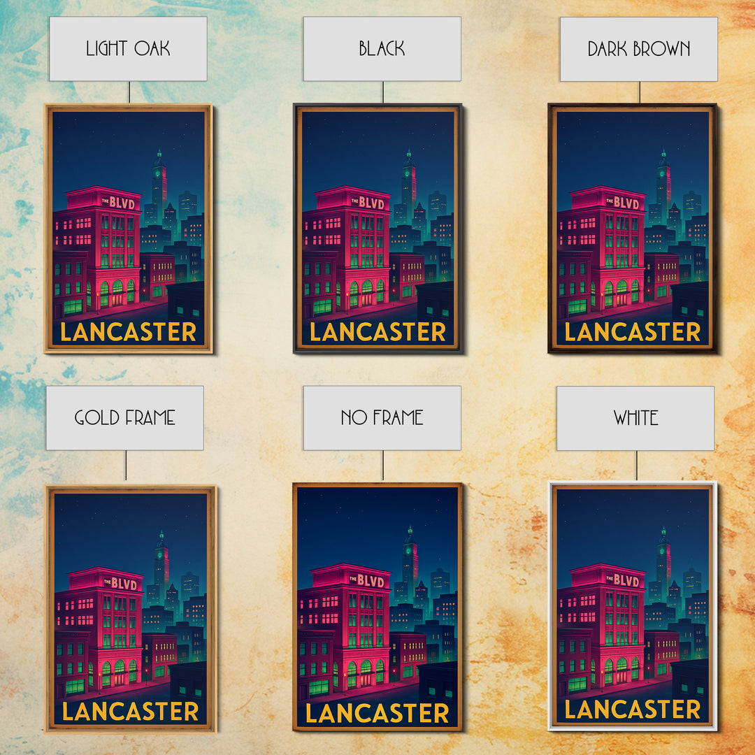 Lancaster California Travel Poster, Canvas Print, Retro Neon Travel Art, Lancaster Wall Art, Travel Art Print, Vintage City Art, Wall Art