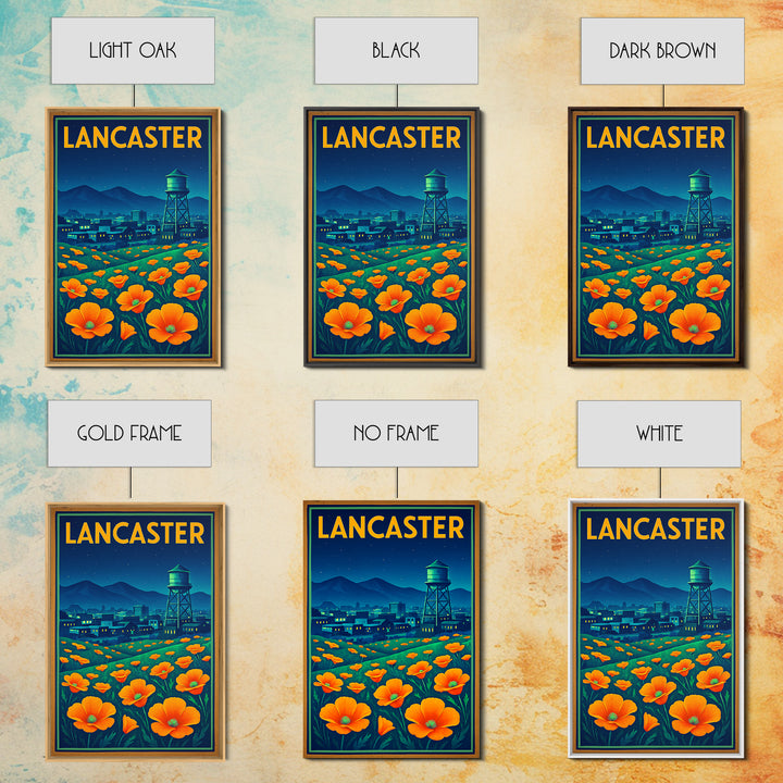 Lancaster Travel Poster, Framed Canvas Print, Electric Night Poster Art, Lancaster Art Print, Vintage City Poster, Travel Poster Set