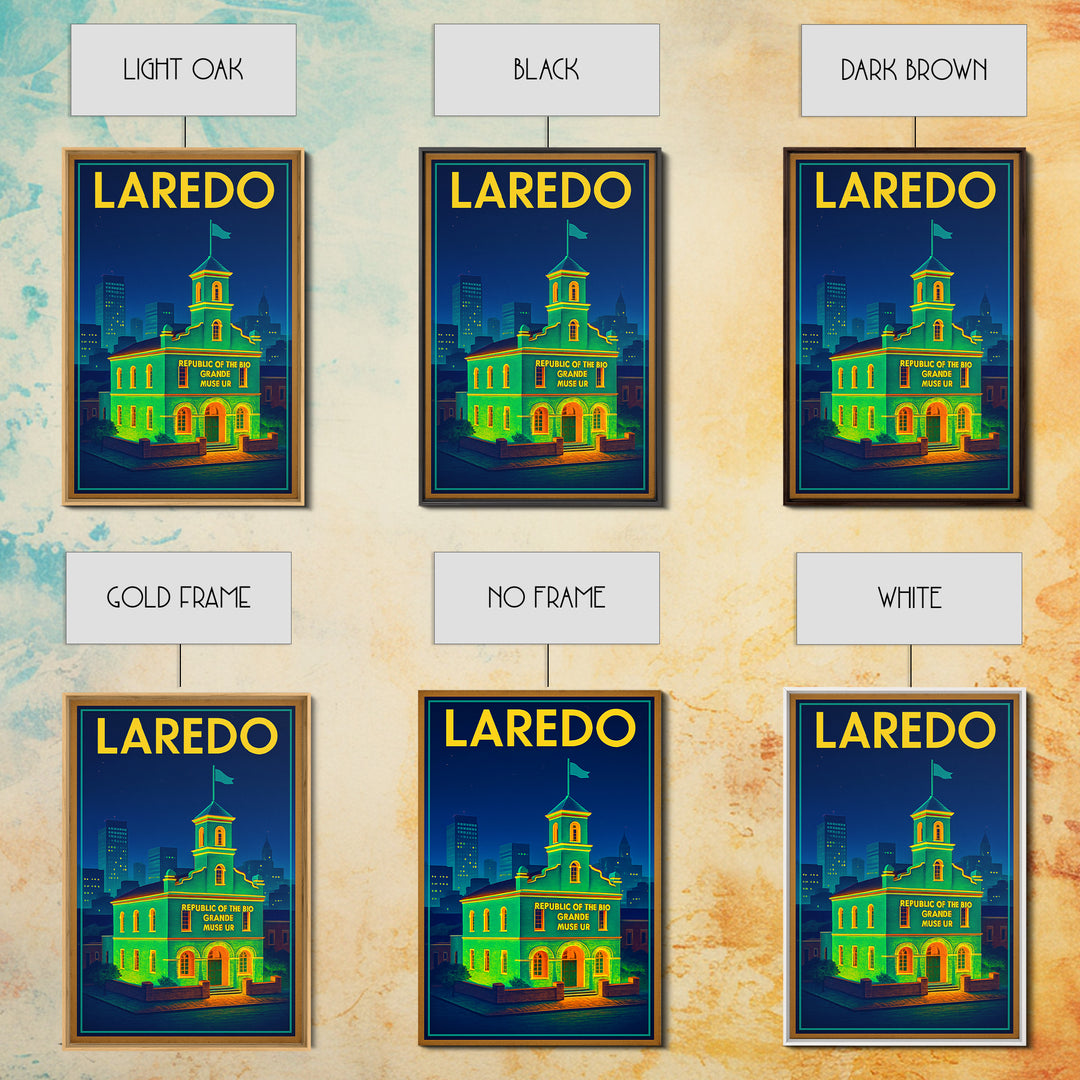 Laredo Travel Poster, Framed Canvas Print, Electric Night Poster Art, Laredo Poster Print, Modern Wall Decor, Retro Travel Print