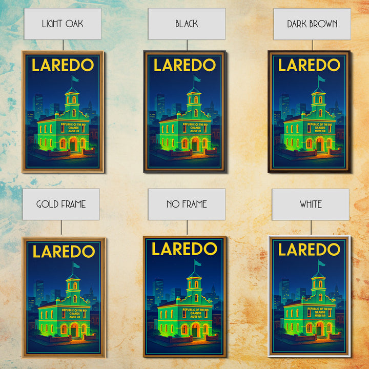 Laredo Travel Poster, Framed Canvas Print, Electric Night Poster Art, Laredo Poster Print, Modern Wall Decor, Retro Travel Print