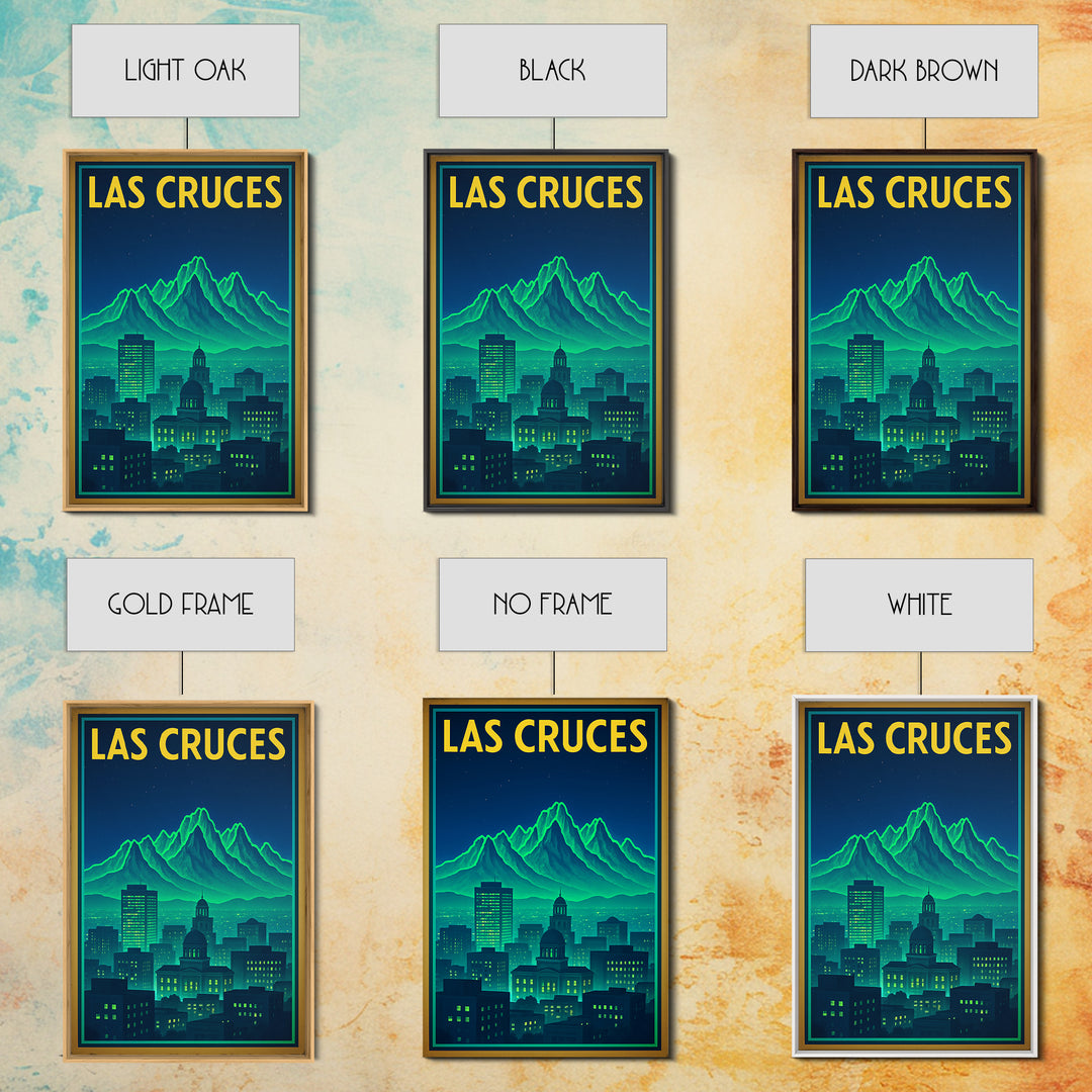 Las Cruces Travel Poster, Framed Canvas Print, Neon City Skyline Wall Art, Las Cruces Travel Art, Home Office Decor, Travel Wall Decor