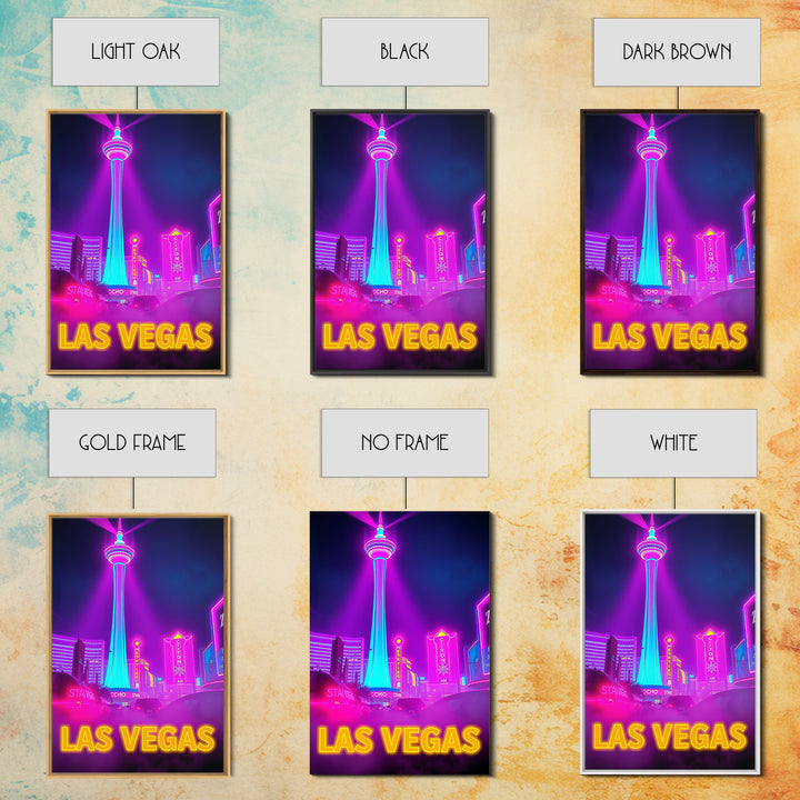 Las Vegas Nevada Travel Poster, Canvas Print, Cyberpunk Style City Art, Las Vegas Poster Print, Mid Century Wall Art, Watercolor Skyline