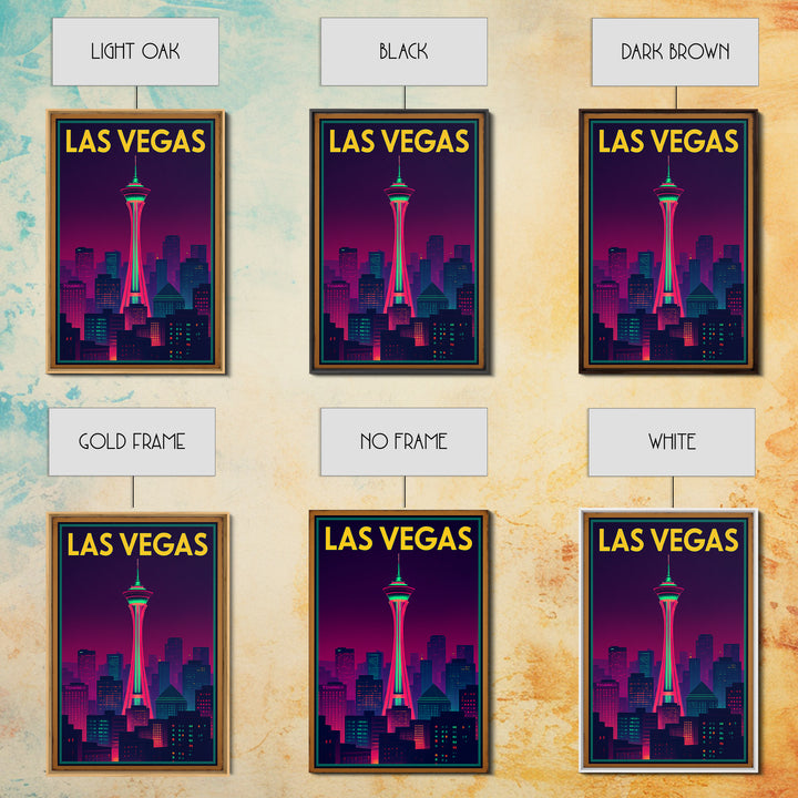 Las Vegas Travel Poster, Canvas Print, Retro Neon Travel Art, Las Vegas Wall Art, City Illustration, Eclectic Wall Decor, Home Office Decor