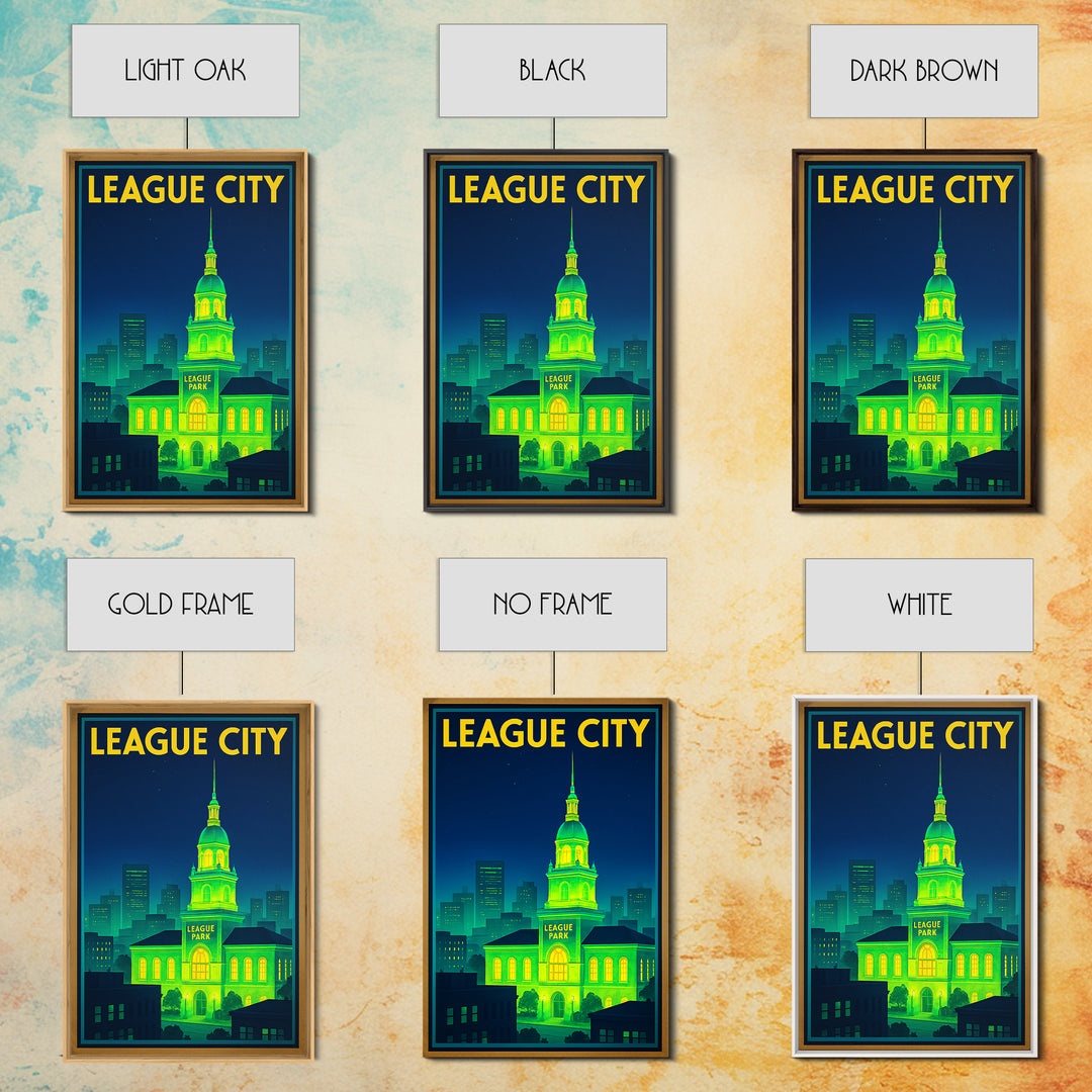 League City Travel Poster, Canvas Print, Electric Night Poster Art, League City Poster Print, Home Office Decor, Watercolor City Skyline