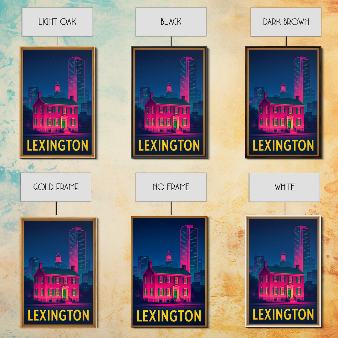 Lexington Kentucky Travel Poster, Framed Canvas Print, Electric Night Poster Art, Lexington Wall Art, Vintage City Art, Mid Century Wall Art