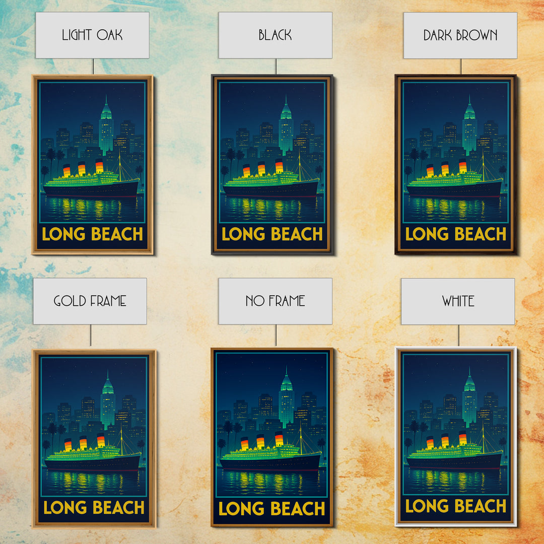 Long Beach California Travel Poster, Canvas Print, Retro Neon Travel Art, Long Beach City Art, Wall Art, City Art Print, Travel Wall Art
