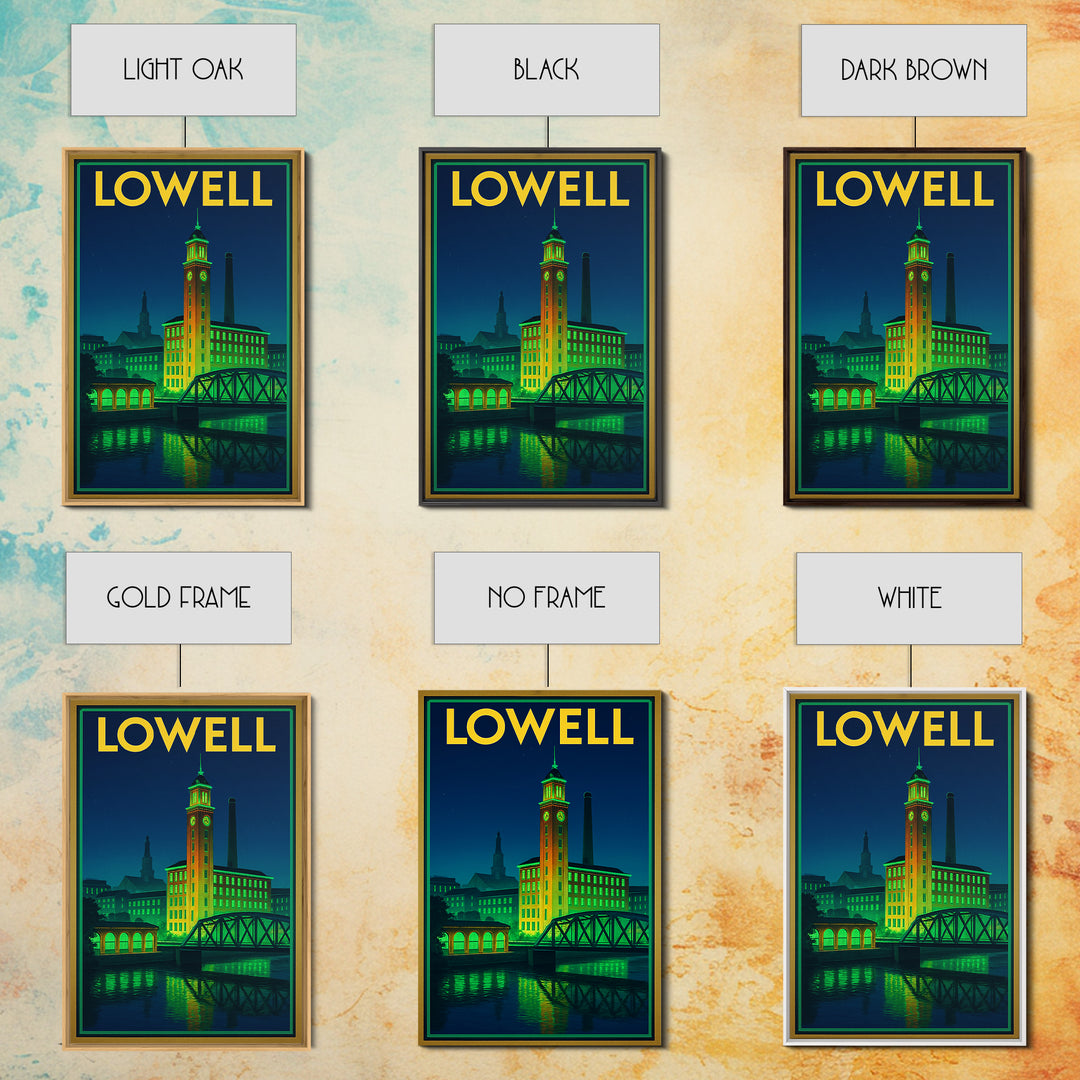 Lowell Travel Poster, Canvas Print, Neon Urban Skyline Wall Art, Lowell Wall Art, Watercolor Urban Skyline, Travel Art Print, Wall Decor